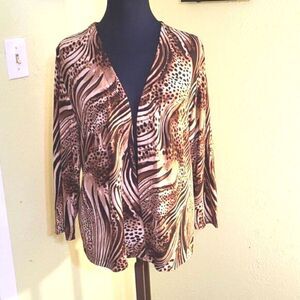 Ronni Nicole Lightweight Cardigan Jacket, Browns/Tans/Animal Print, Size XL